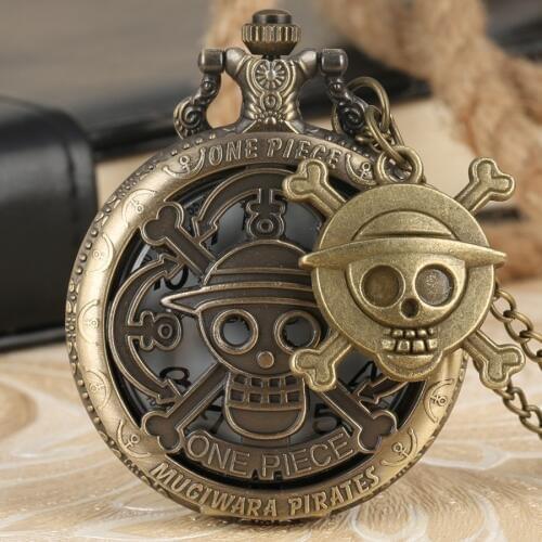 Hollow Pirate Luffy One Piece Quartz Pocket Watch Necklace Clock Unique Cosplay Pendant Chain Gifts reloj with Skull Accessory