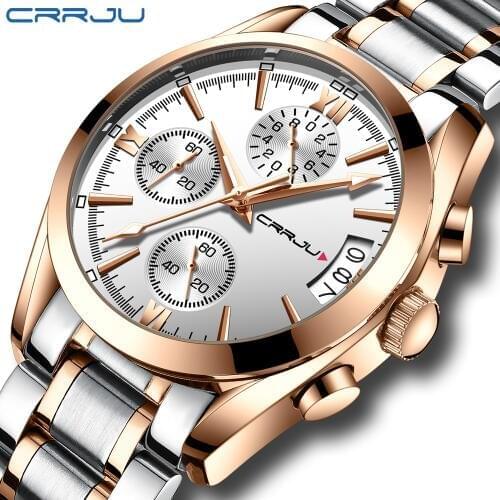 New Crrju Watches Men Luxury Brand Sport Quartz Full steel Watch Man Waterproof Military Wrist watches Men Fashion black Clock