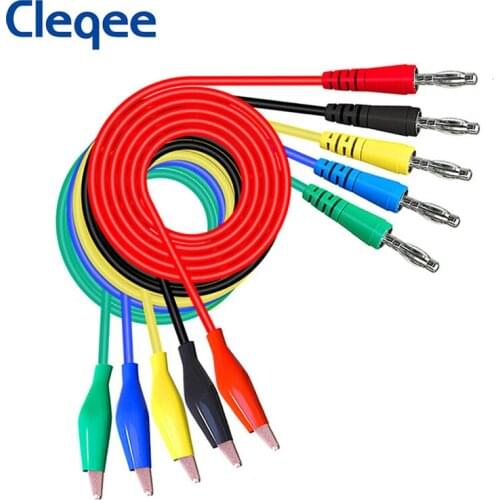 Cleqee P1042 4mm Banana Plug to Alligator Clip Multimeter Test lead Cable Shrouded Red Copper Crocodile Clamp