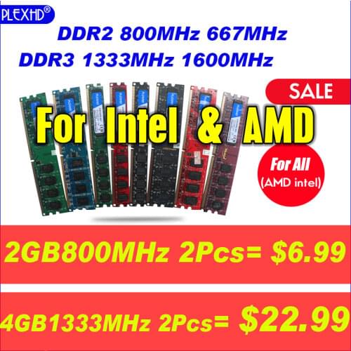 PLEXHD Desktop PC Memory RAM Module DDR2 DDR3 PC3 1600Mhz 1333Mhz 800MHz 667 MHz PC2 6400 2GB 4GB 8GB 240 pins for intel RX 580