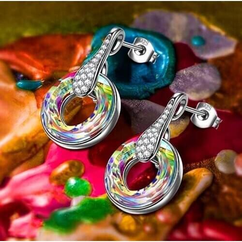 Dainty Female White Crystal Stud Earrings Charm Silver Color Wedding Earrings For Women Dainty Hollow Round Jewelry