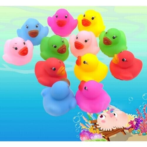 Kawaii Mini Colorful Rubber Float Squeaky Sound Duck Bath Toy Baby Bathroom Water Pool Funny Toys for Girls Boys Gifts 12pcs