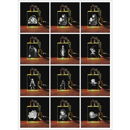 Kimetsu no Yaiba Square Anime LED Key Chains Keyring Crystal Keychain Light Keyholder Unisex Customized Gifts