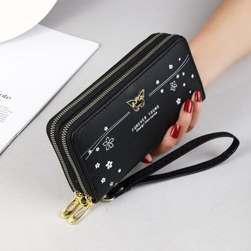 2021 New Wallet Butterfly Double Zipper Large Capacity Womens Long Wrist Bag Hand Bag Change Card Bag