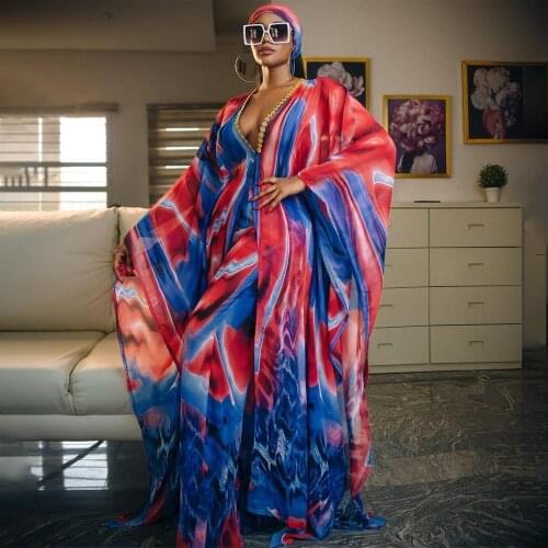 MD Plus Size Dress Pants 2 Pieces Set Women 2021 New African Print Dashiki Boho Boubou Chiffon Dresses Party Gowns Ankara Outfit