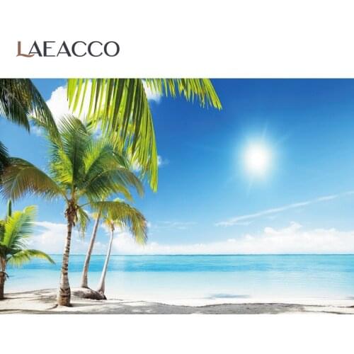 Laeacco Summer Sunshine Beach Sea Plam Tree Nature Scenic Holiday Party Photo Backdrop Photo Background Photo Studio Photocall