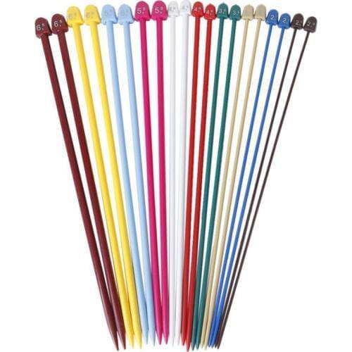 Set of 20Pcs 2.0-6.5mm Plastic Knitting Needles Single Pointed Needles 10 Marked Sizes---Multicolor