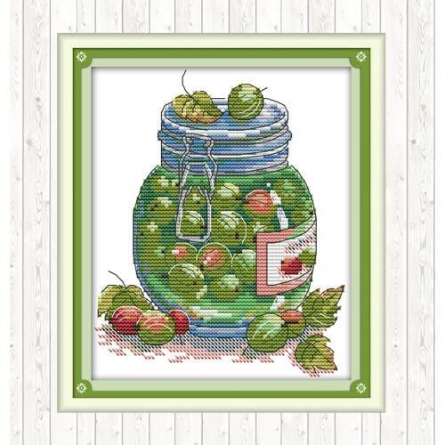 Juicy Gooseberry Cotton Thread Embroidery Needlework Sets DIY Needlework Crafts Patterns Kits Cross Stitch Kits Wall Home Decor