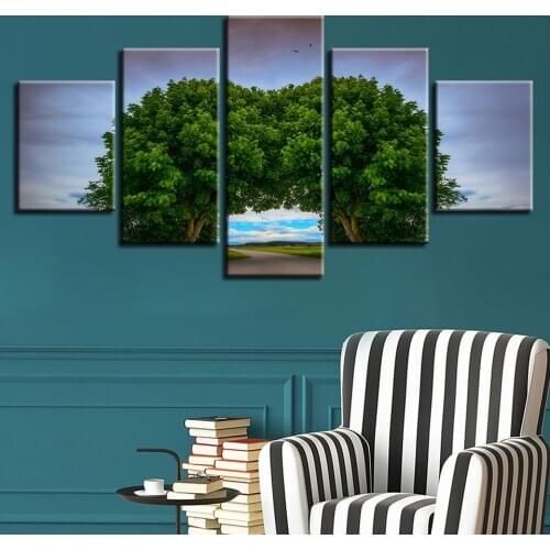 Wall Art Canvas Paintings Pictures For Living Room Framework 5 Pieces Tree Bridge Door Natural Scenery Poster Modular Home Decor