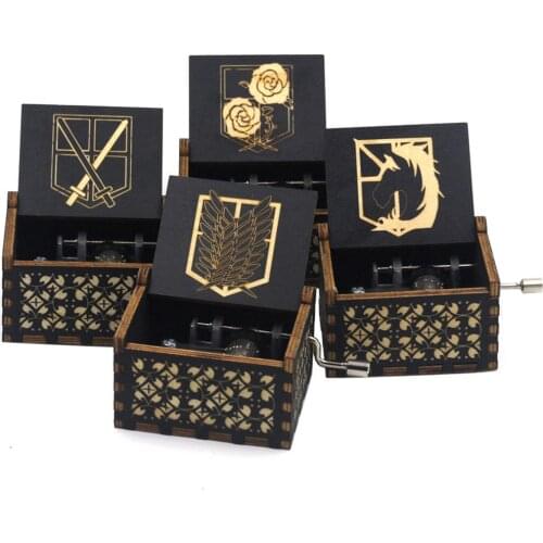 New Attack On Titan Queen Music Box Antique Carved Wooden Hand Cranks Power Game Crossing Rainbow Christmas Birthday Gifts
