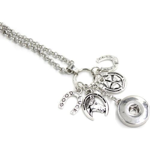 10pcs Wholesale 18mm Snaps Jewelry Equestrian Horse Shoe Pendant Necklace Good Luck Horseshoe Snap Necklaces Gift