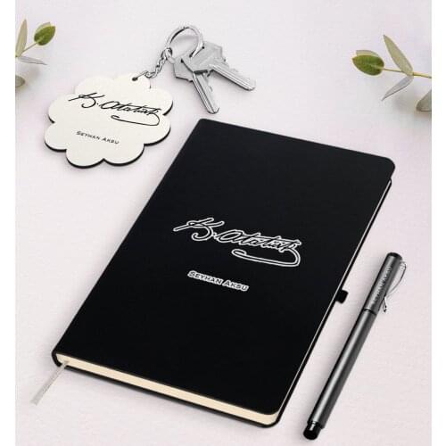 Personalized Ataturk Themed Black Notebook Pen And Keychain Gift Seti-6