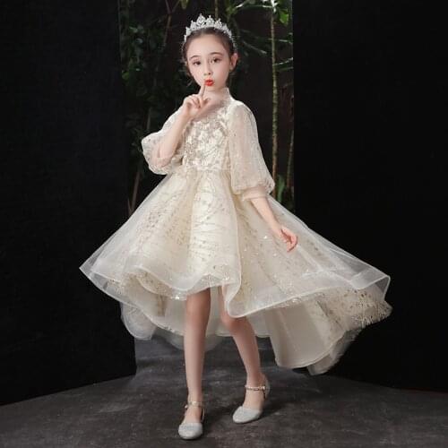 Champagne Girls Dress Long Bridesmaid Kids Dresses For Christmas Children Princess Clothes Party Wedding Dress Prom Ball Gown