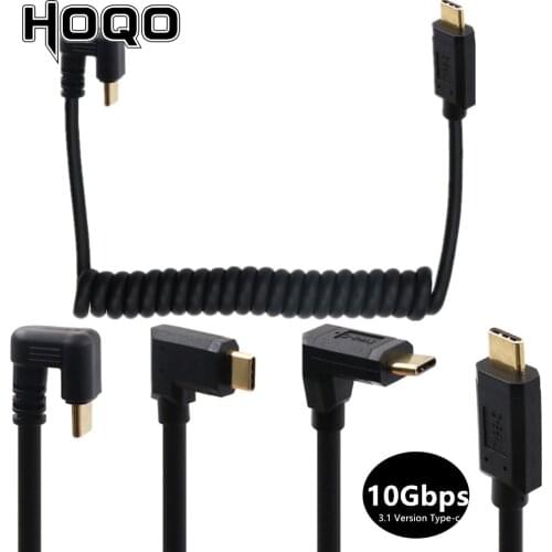 Gold-Plated Coiled usb3.1 Gen2 usb c 180 degree Male to Male Spring Cable U elbow USB Type-c data charge cord for pc phone Game