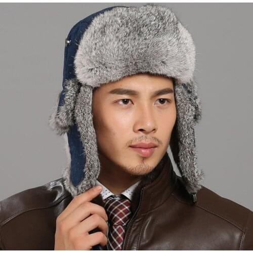 Russian Hat For Men/Women/Unisex 2016 Winter Real Rabbit Fur Trapper Hat Real Leather Top Cotton Lining Warm New Bomber Hats