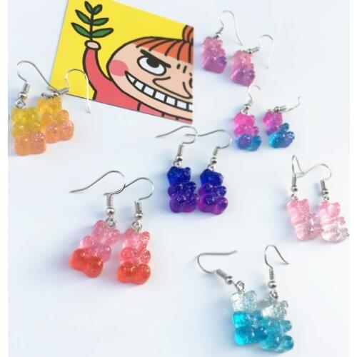 New Fashion Sequins Resin Gummy Bear Dangle Earrings for Women Girl DIY Cartoon Animal Bear Earrings Creative Drop Jewelry Gifts