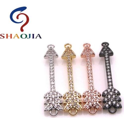 SHAOJIA Arrow Inlaid Micro Pave Transparent Zircon Accessories Connector Making DIY Bracelet Necklace Charm Beads 38*8mm