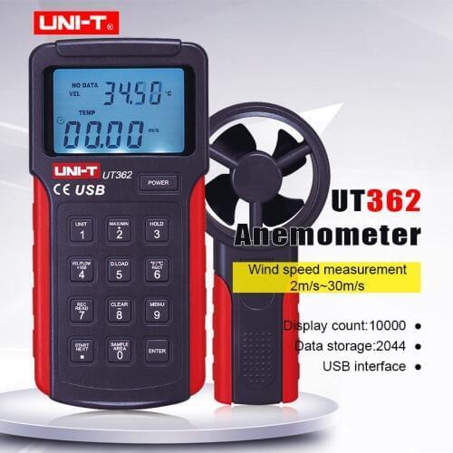 UNI-T UT362 Anemometer Data hold Wind Speed Meter LCD Backlight Air Flow Meter Temp measure with Data storage/USB interface