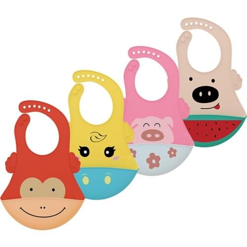Waterproof Soft Silicone Bibs Food Grade Silicone Soft Adjustable Bib Cartoon Wing Style Bib Feeding Smock Infant Burp Cloths