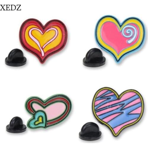 XEDZ Rainbow Love Enamel Brooch Childrens Cartoon Heart-shaped Candy Stitching Mixed Color Badge Jewelry Gift