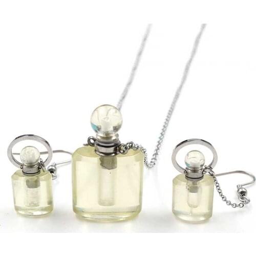 YJXP Perfume Bottle Pendant Necklaces Drop Earrings Lemon Citrines Jewelry Sets Essential Oil Diffuser Aromatherapy Meditation