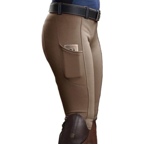 Women Solid Color Pocket Hip Lift Elastic Equestrian Pants Horse Racing Pants Plus Size Straight Slim Pants pantalones de mujer