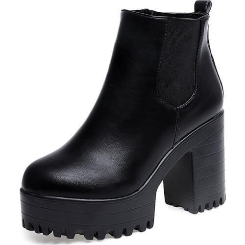 2019 New Fashion Women Boots Square Heel Platforms Zapatos Mujer PU Leather Thigh High Pump Boots Motorcycle Shoes