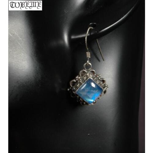 Handmade Nepal 925 Silver Topaz Earrings 925 Sterling Bohemia Women Earrings Blue Tribal Charming Dangle Earrings