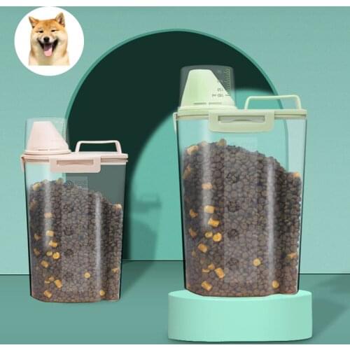 2.5L Large Capacity Dog Food Container Pet Feeder Storage Can Moisture-proof Clear Storage Tank with Measuring Cup for Dog Cat