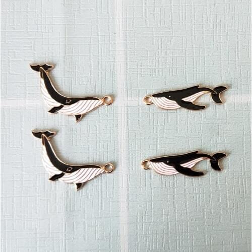 10pcs Cute Shark Whale Enamel Charms Drop Oil Cartoon Ocean Fish Alloy Charm Pendants Fit Earring Bracelet Jewelry DIY Accessory