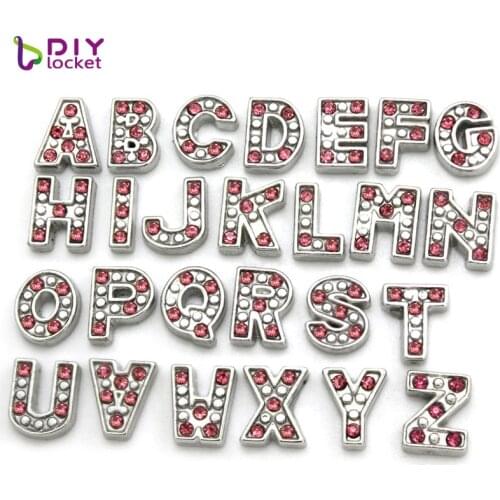 10pcs/lot Crystal Red Rhinestones A-Z Letter Floating Charms glass Locket Charms For Floating Locket Pendants DIY Charms LSFC114