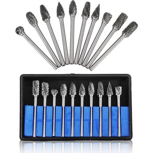 10pcs Drill Bits Set Electric Grinding Tools Steel Cone Drill Burr Engraving Set Rotary Shank Tungsten Carbide Milling Cutter