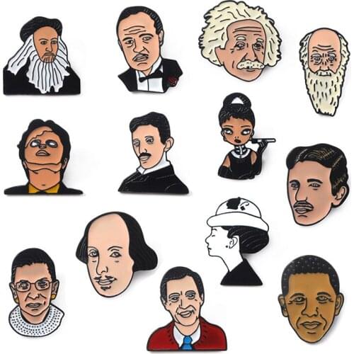 2019 Cartoon Celebrity Brooch Obama Audrey Hepburn Shakespeare Lapel Safety Pin Brooch Figure Badge on Backpack Bag and Clothing