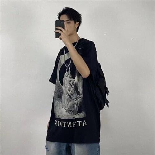 2021 Mens Fashion High Street T Shirt Short Sleeve Trendy Hip Hop Fashion T-shirt National Trendy Clothes Loose Tshirts M-2XL