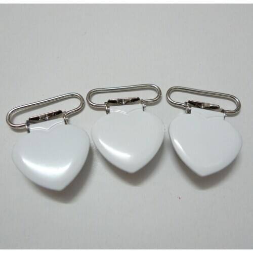 25pcs 1'' 25mm #MD2 WHITE Color Enamel Heart Shaped Pacifier Clips