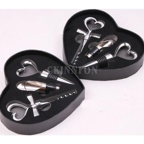 50Set Holiday Party Bar Tools Creative Wine Opener&Stopper& With A Heart-Shaped Box Set