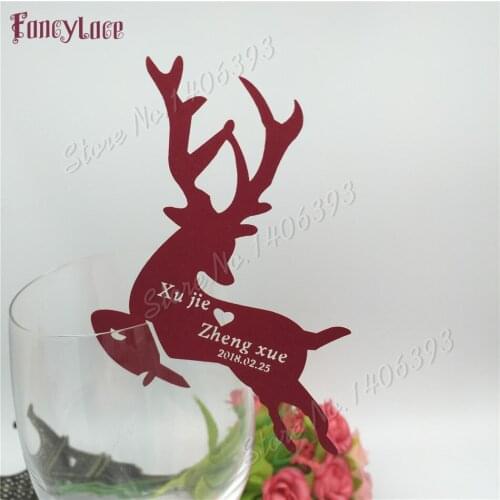 60pcs Christmas Deer Wine Glass Paper Card Laser Cut Escort Cup Name Place Card New Year Birthday Party Wedding Decorations