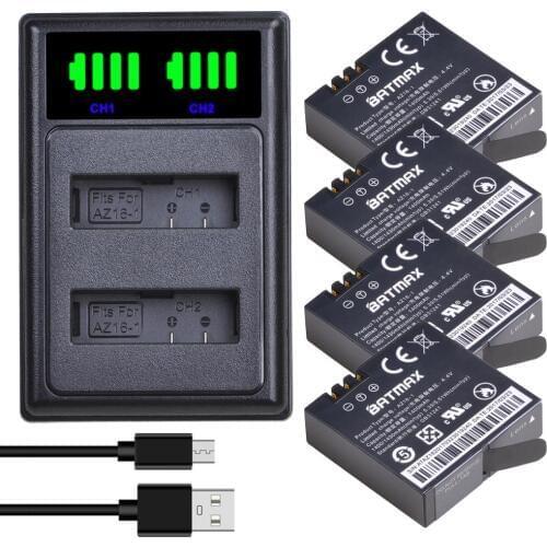 Batmax 1400mAh AZ16-1Battery akku+New LED USB Dual Charger with Type C Port for Original Xiaomi YI lite 2 4K 4k for Xiao yi 4k