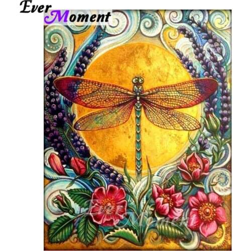 Ever Moment 5D Diamond Painting Art Dragonfly Flowers Diamond Embroidery DIY Full Drill Rhinestone Painting Home Decor ASF1056