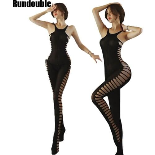 BDSM Hollow Bandage Dress For Sex Open Crotch Bodysuits Women Sexy Halter Transparent Full Body Stockings Female Erotic Lingerie