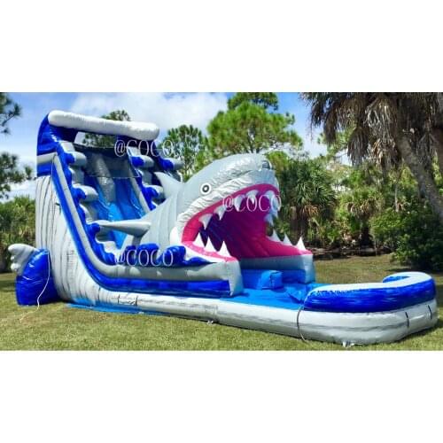 Free shipping to sea port! 8x5m bouncer slide, shark inflatable slide,commercial rent inflatable water slide