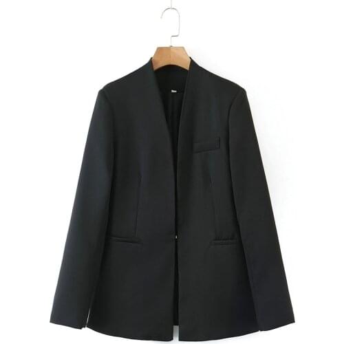XIKOM 2021 Women Black Long Sleeve V Neck Covered Button Pockets Slim Blazer Female Streetwear Coat Ladies Office Lady Top