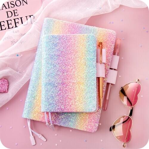 A5 A6 Candy Cute Fashion Glitter Sequins Notebook Multi-function Cover Grid Blank line pages Agenda travel school Diary Gift
