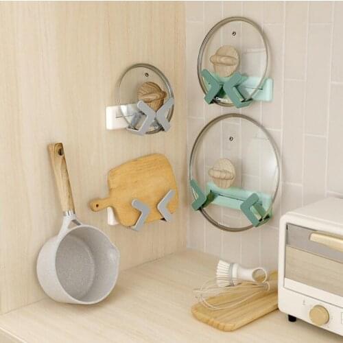 Household Pot Cover Rack Simple Kitchen Pot Lid Holder Self Adhesive Punch-Free Storage Rack Pan Cover Organizer Racks