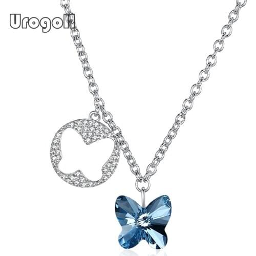 Pure 925 Sterling Silver Jewelry Butterfly Crystal Pendant Necklace For Women Girls Anniversary Party Silver 925 Jewelry Gifts