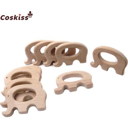Beech Wooden Elephant Natural Handmade Wooden Teether DIY Wood Personalized Pendent Eco-Friendly Safe Baby Teether Toys