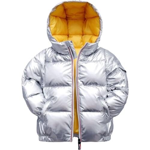 Children down padded jacket boys girls new little silver cotton-padded jacket colorful bright surface short padded jacket suit