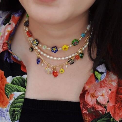 FFLACELL Korean Sweet Colorful Little Daisy Acrylic Flowers Boho Beaded Clavicle Necklaces for Women Girls Jewelry 2021 New