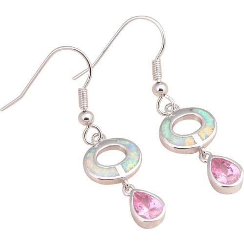 Brand Wholesale Retail Green Fire Opal Crystal Silver Stamped Drop Earrings Fashion Jewelry Opal Jewelry OE152A