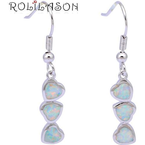 Hot selling Wholesale & Retail New Heart Shape White Fire Opal Silver Stamped Drop Dinner Earrings Fashion Jewelry OES542